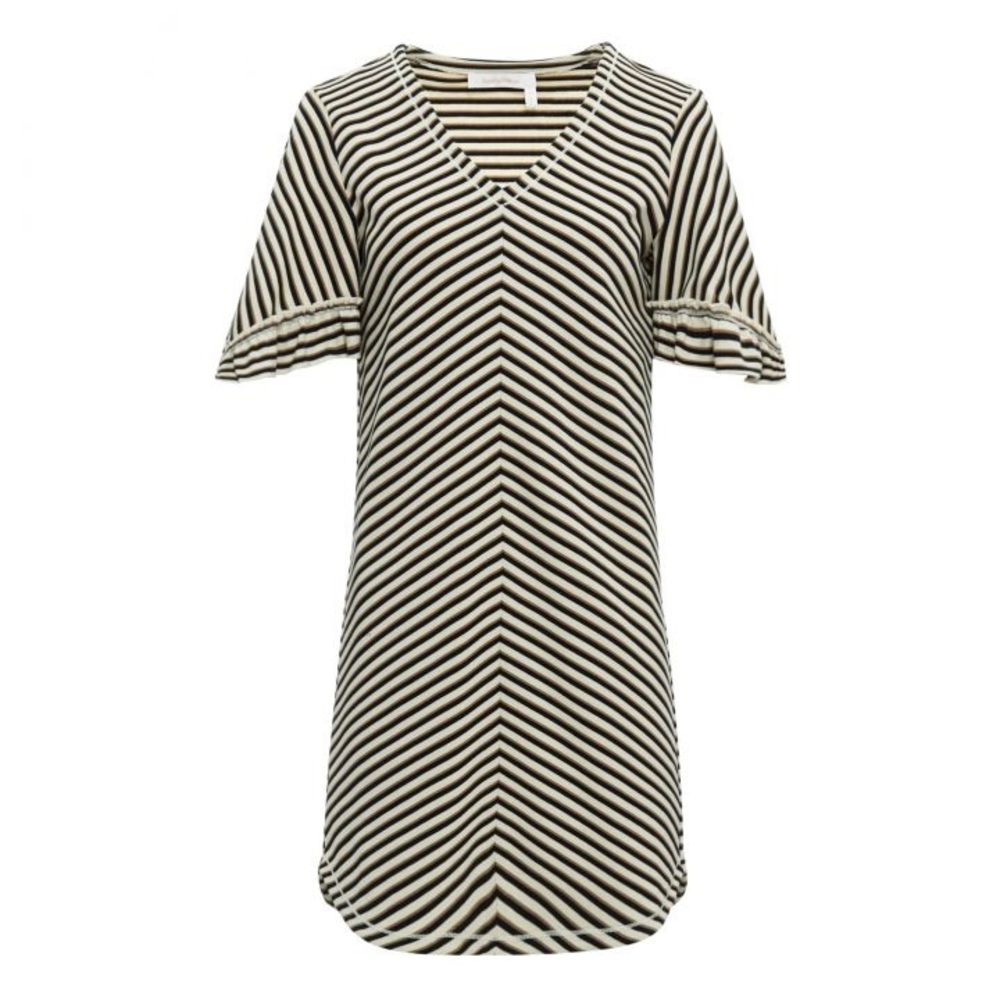 See by Chloé Striped Navy & Cream A-line Dress with Short Ruffle Sleeves